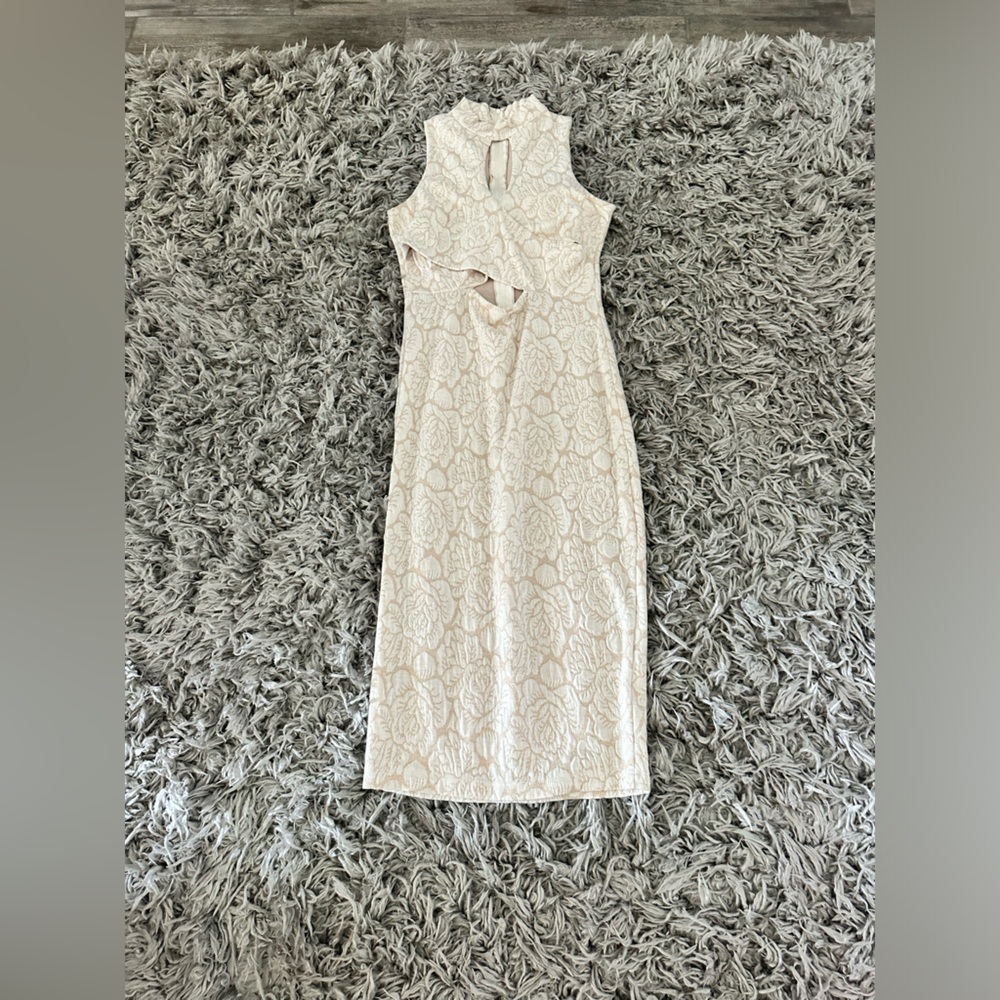 Tan Midi Dress with cutout